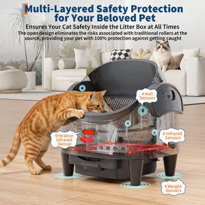 Self-cleaning open-top litter box with app control for cats