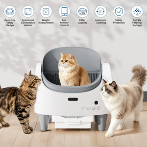 Self-cleaning open-top litter box with app control for cats