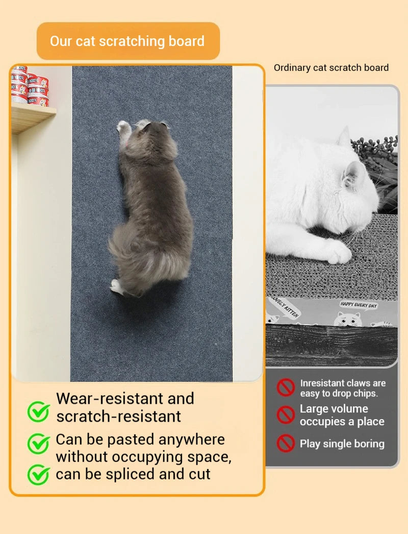 Trimmable self-adhesive scratch mat for cats to protect furniture