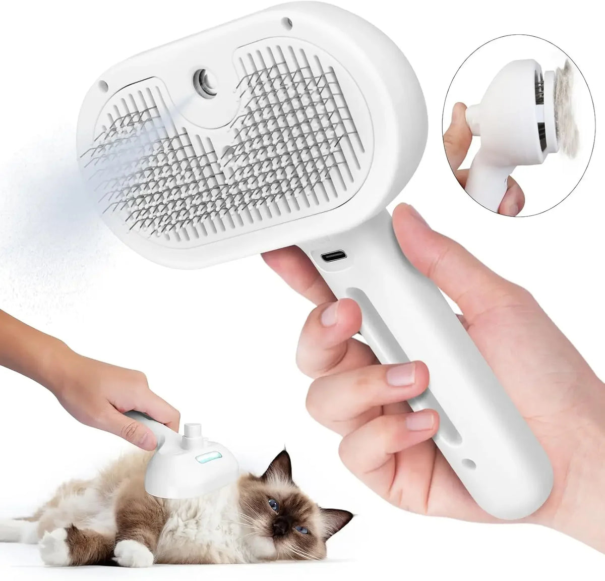 Rechargeable misting grooming comb for dogs and cats