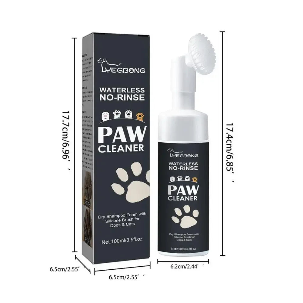 Rinse-free paw cleaning foam with silicone brush for dogs and cats