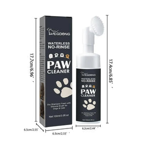 Rinse-free paw cleaning foam with silicone brush for dogs and cats