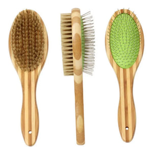Double-sided bamboo grooming brush for dog coat care