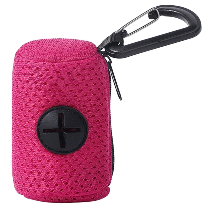 Mesh dog poop bag holder and dispenser for lead or belt