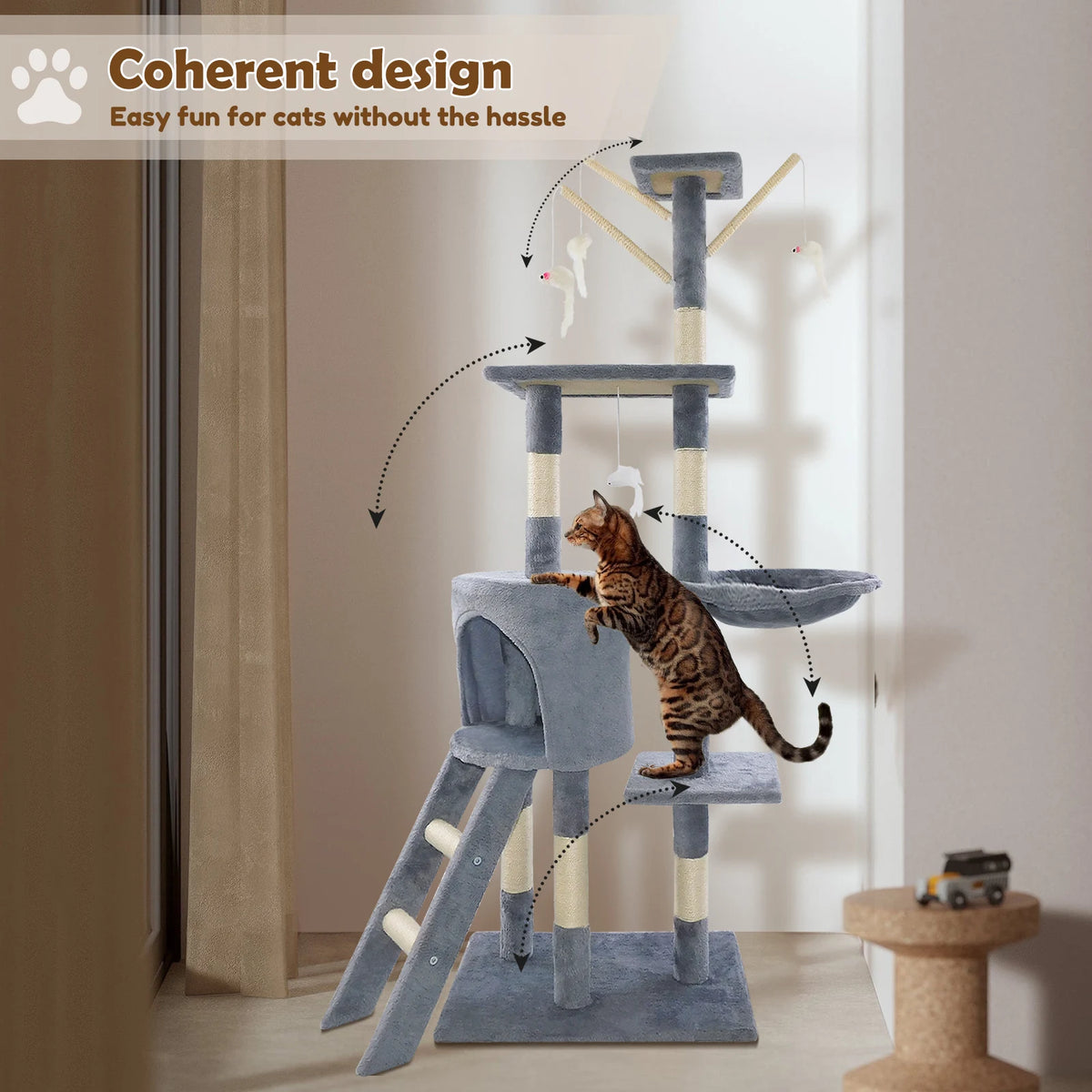 140cm multilevel cat tree tower with scratching posts and perches