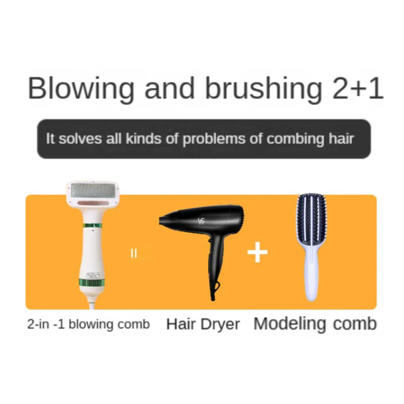 Electric 2-in-1 hair dryer and grooming comb for dogs and cats