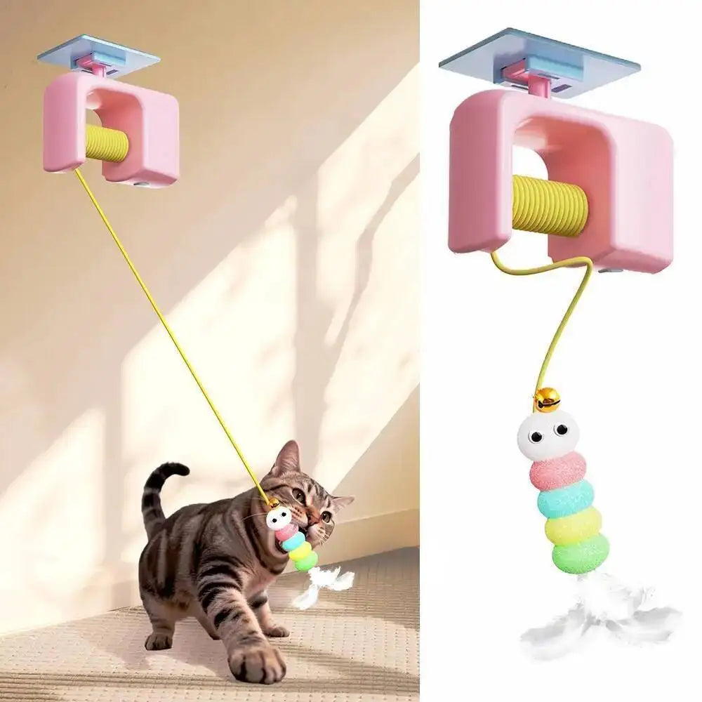 Automatic rechargeable hanging teaser toy for interactive cat play