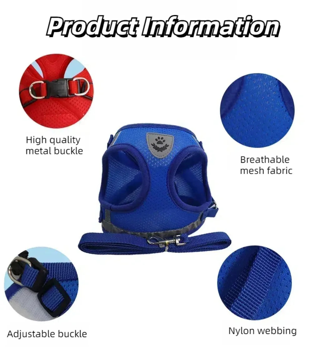 Reflective mesh harness and lead set for cats and small dogs