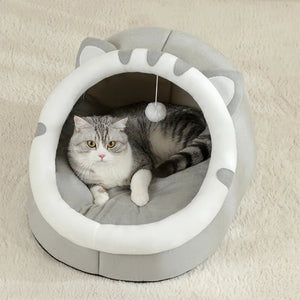 Cosy plush cat cave bed with removable washable cushion