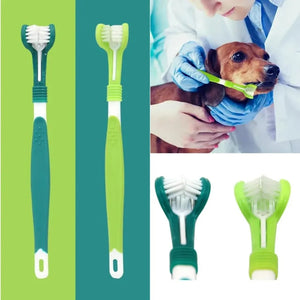 3-sided plastic toothbrush for dog and cat dental care