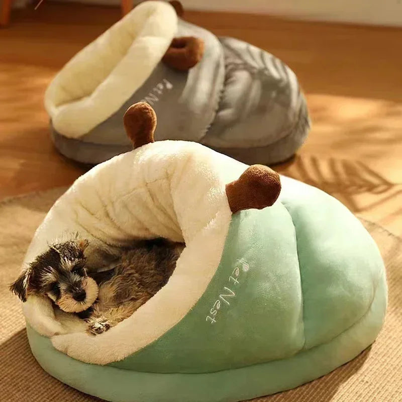 Soft coral fleece pet bed with removable washable cover for small dogs and cats