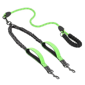 Reflective double dog leash with swivel coupler and traffic handle