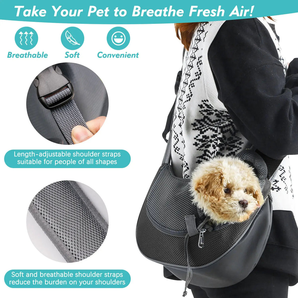 Mesh oxford sling carrier bag for small dogs