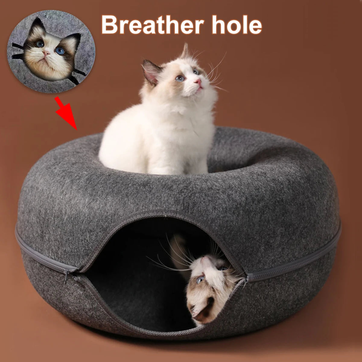 Round felt tunnel nest and scratcher for cats