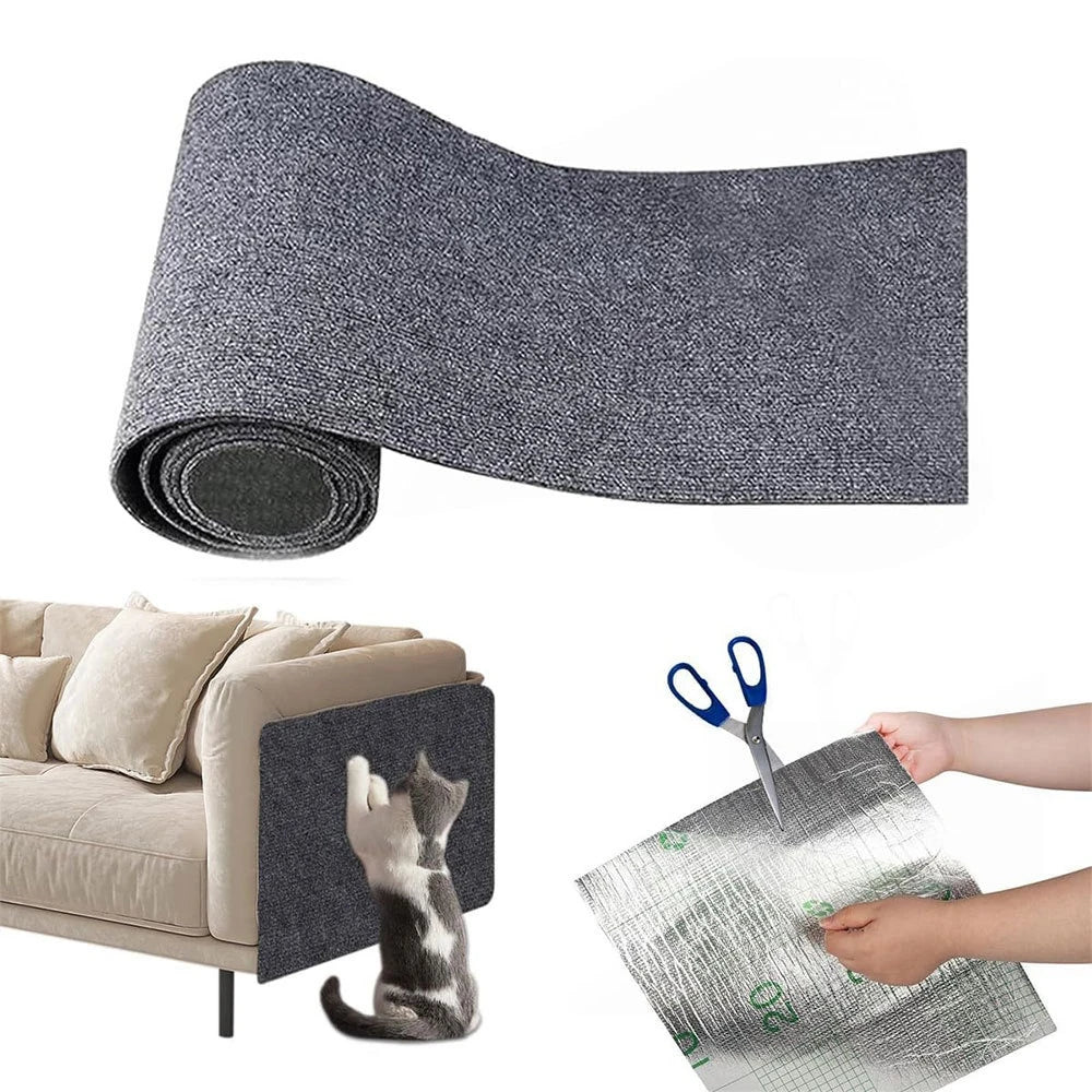 Trimmable self-adhesive scratch mat for cats to protect furniture