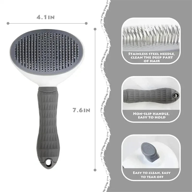 Self-cleaning hair removal grooming brush for dogs and cats