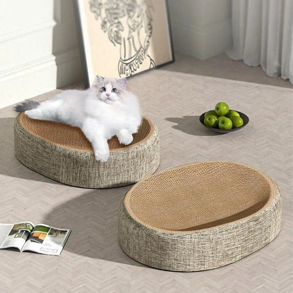 Oval sisal scratcher bed and lounger for indoor cats