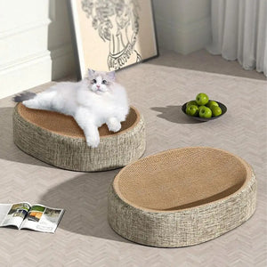 Oval sisal scratcher bed and lounger for indoor cats