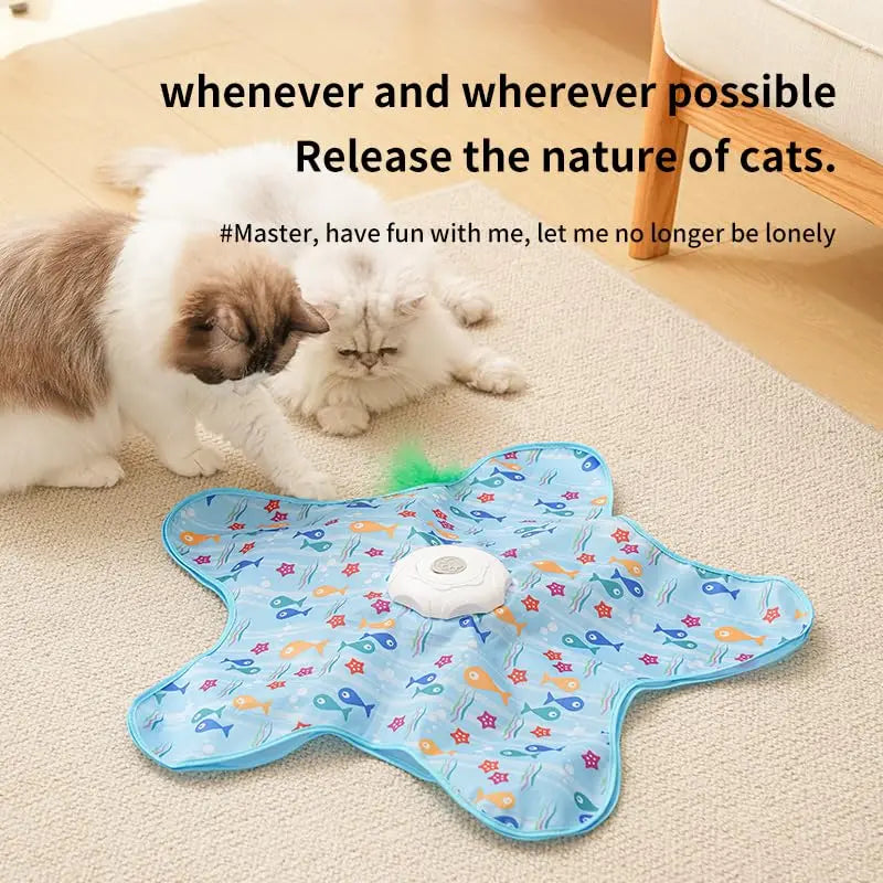 Motion-activated hide and seek feather teaser toy for cats