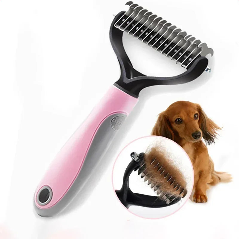 Two-sided stainless steel deshedding comb for dogs and cats