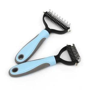 Two-sided stainless steel deshedding comb for dogs and cats