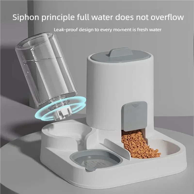 Gravity-fed spill-proof water dispenser for cats and dogs, no electricity needed