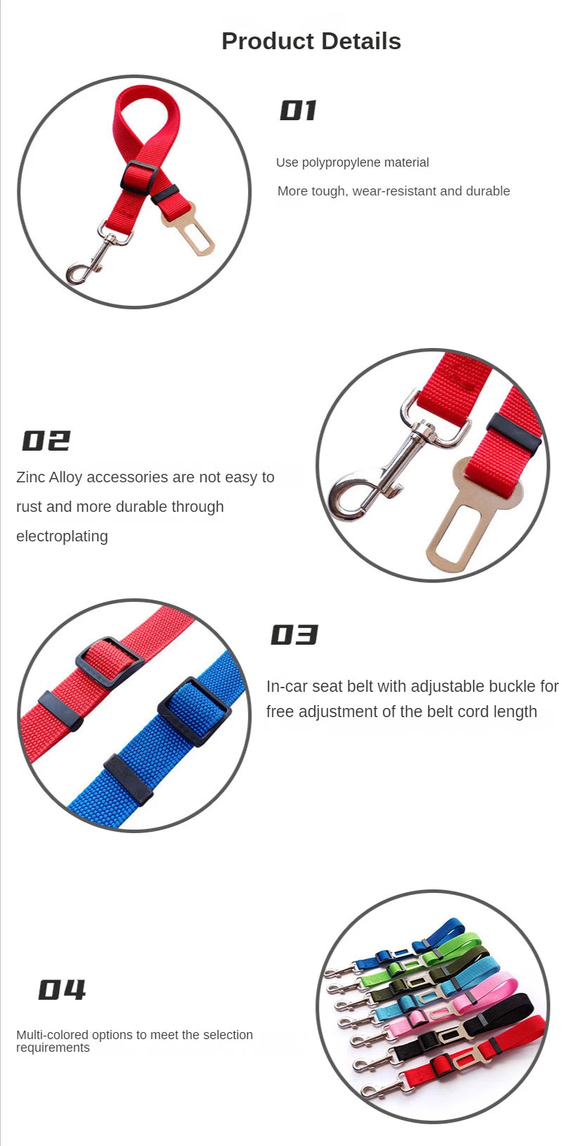 Adjustable car seat belt safety clip for dogs and cats