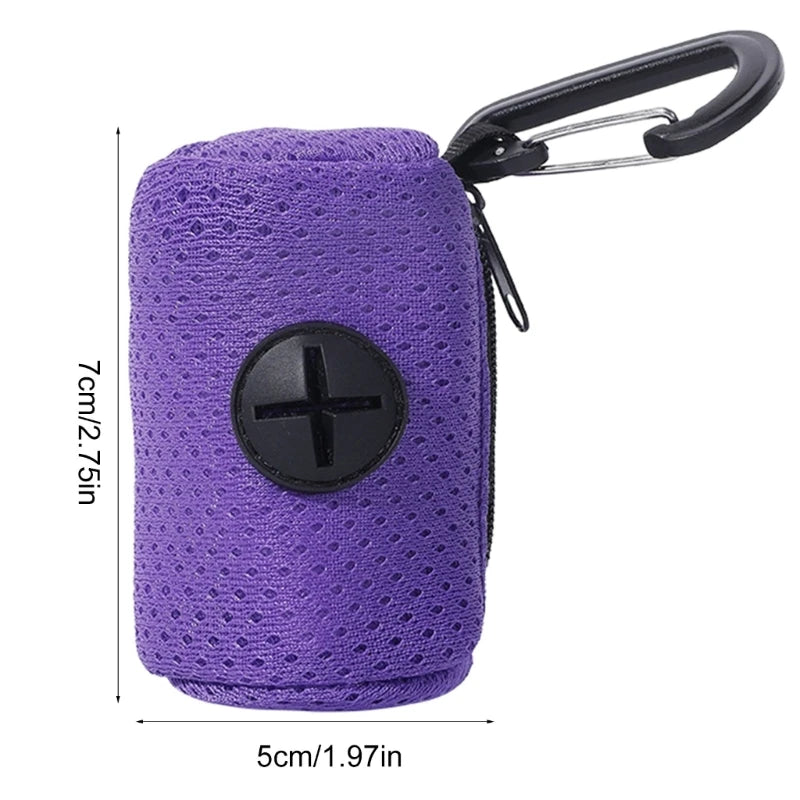 Mesh dog poop bag holder and dispenser for lead or belt