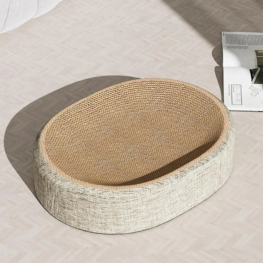 Oval sisal scratcher bed and lounger for indoor cats