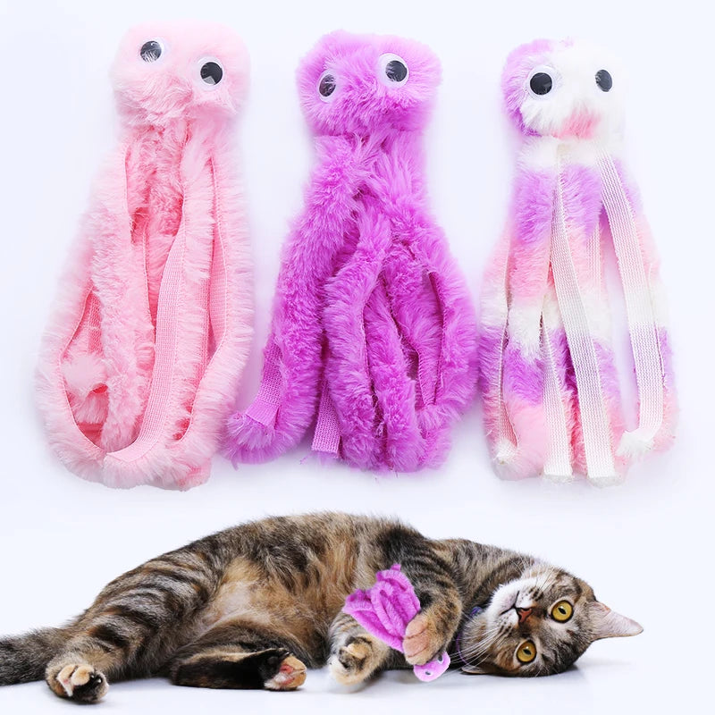 Bite-resistant plush octopus toy for cats