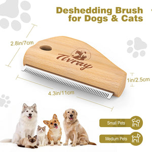 Stainless steel deshedding brush with wooden handle for dogs and cats