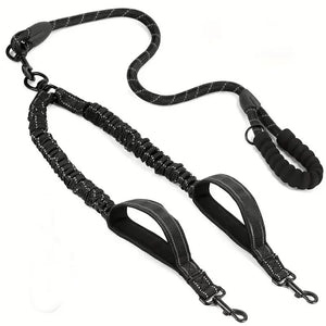 Reflective double dog leash with swivel coupler and traffic handle
