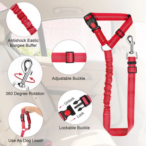Elastic reflective nylon car seatbelt leash for dogs