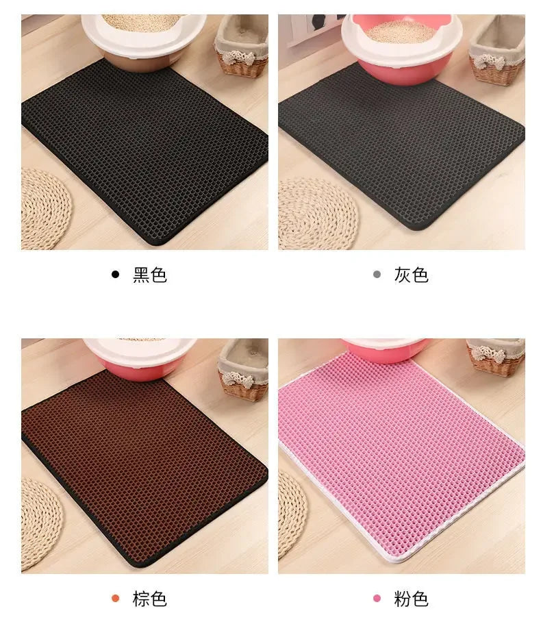 Double-layer waterproof litter trapping mat for cats