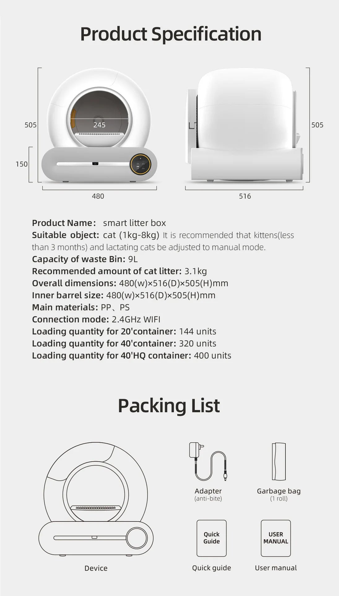 Self-cleaning automatic smart litter box for cats