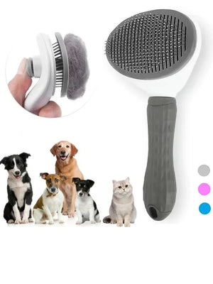 Self-cleaning hair removal grooming brush for dogs and cats