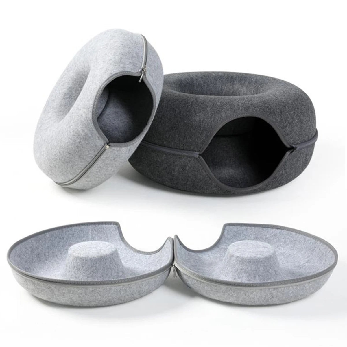 Round felt tunnel nest and scratcher for cats