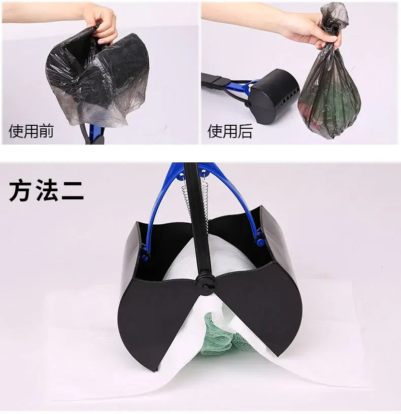 Foldable long-handle poop scooper for outdoor dog cleanup