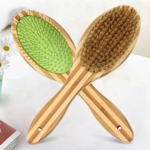 Double-sided bamboo grooming brush for dog coat care