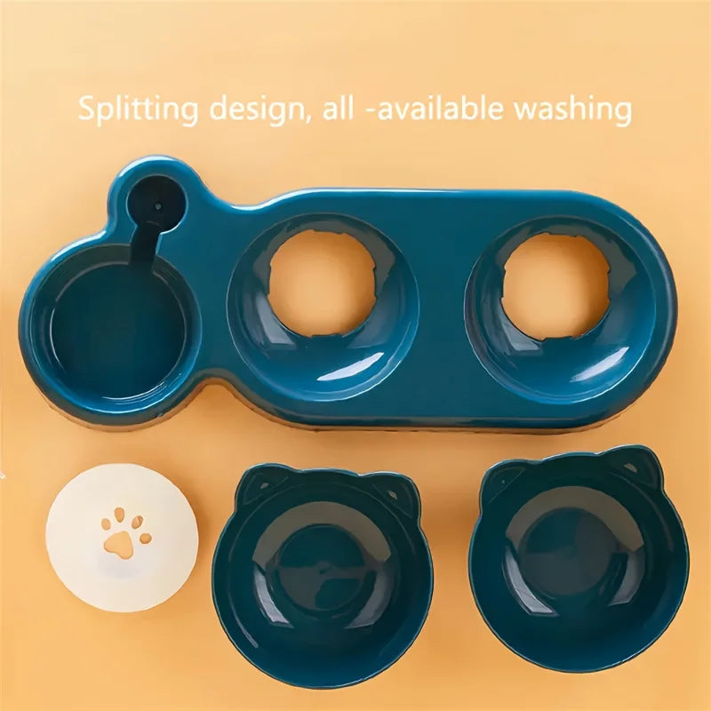 Three-bowl plastic feeding station for cats