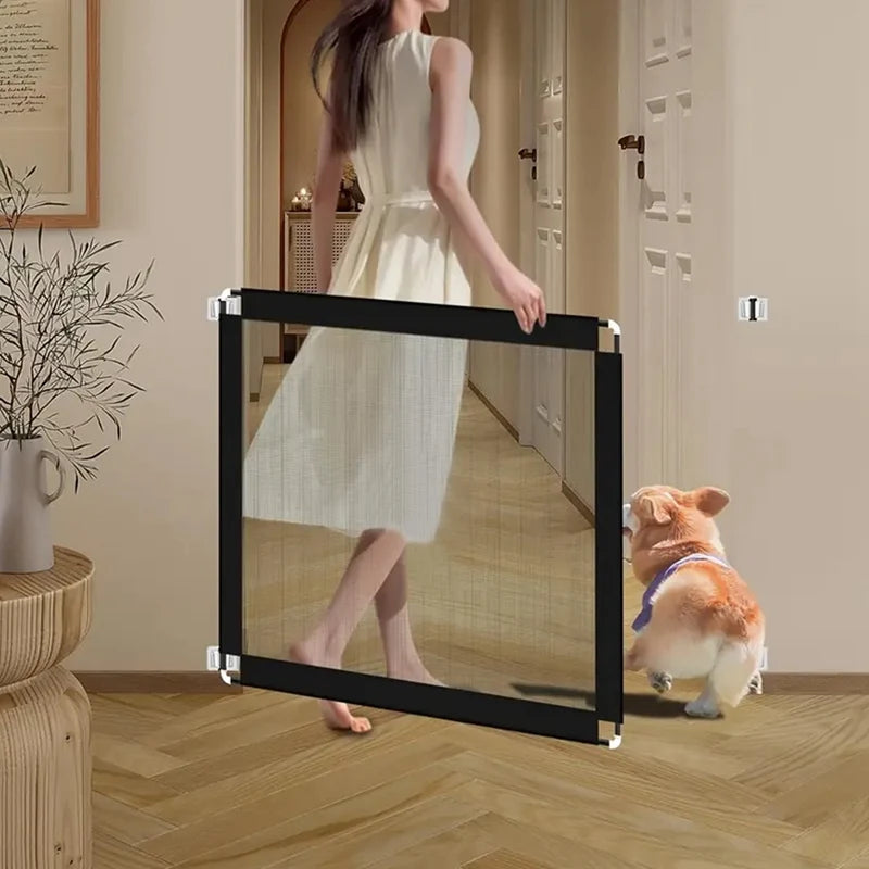 Foldable breathable mesh safety gate for dogs