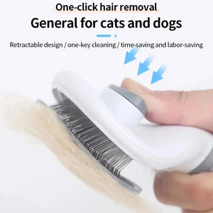 Self-cleaning hair removal grooming brush for dogs and cats