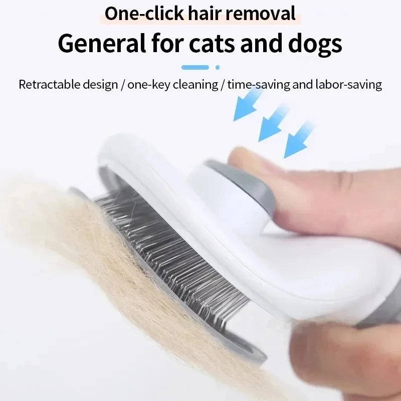 Self-cleaning hair removal grooming brush for dogs and cats