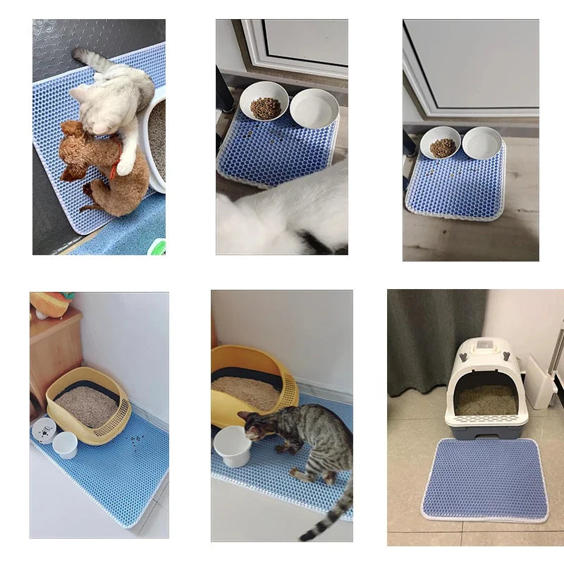 Double-layer waterproof litter trapping mat for cats