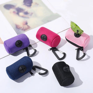 Mesh dog poop bag holder and dispenser for lead or belt