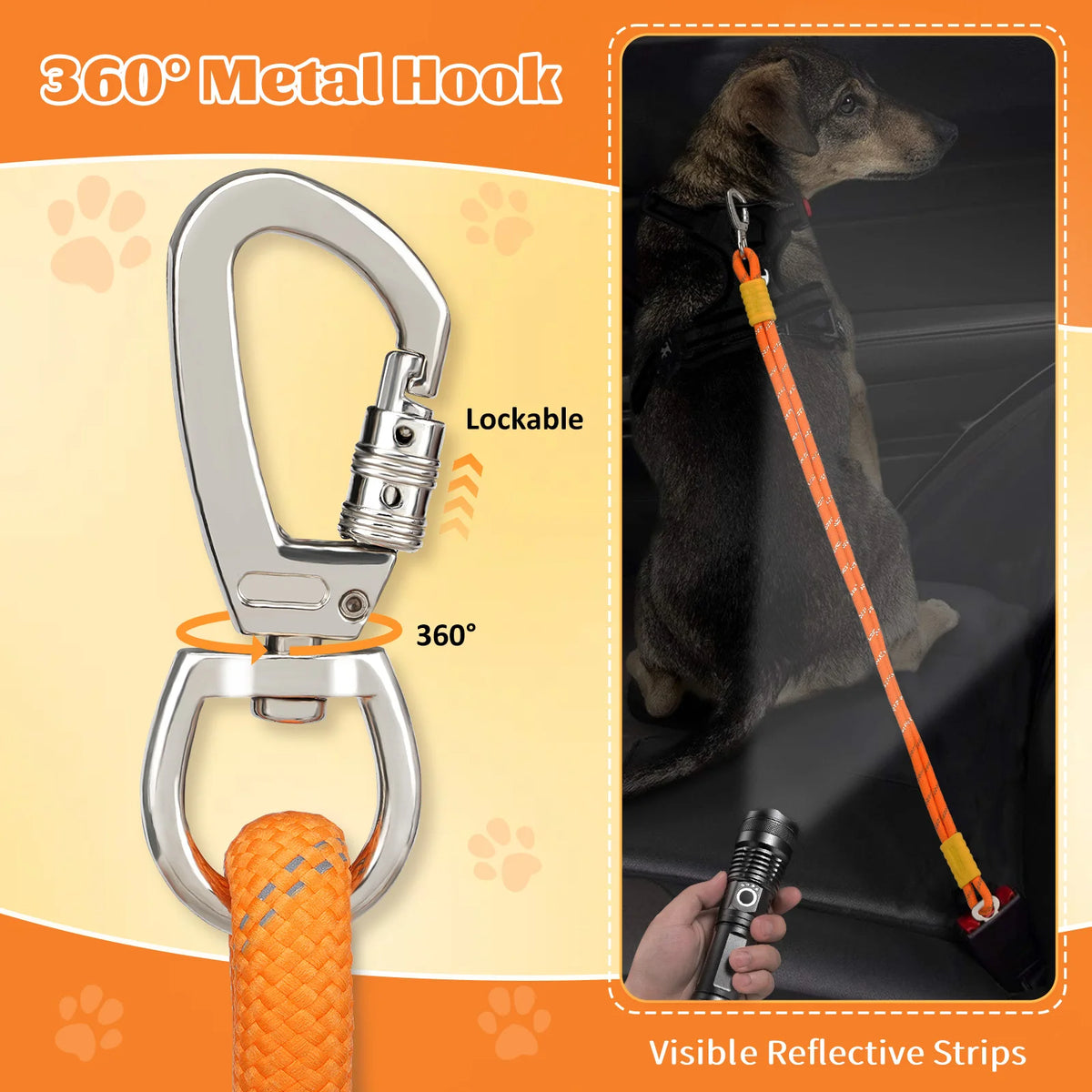 Reflective nylon car seatbelt restraint for dogs