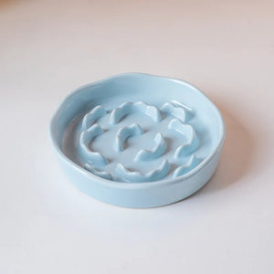 Ceramic raised slow feeder bowl for cats and dogs