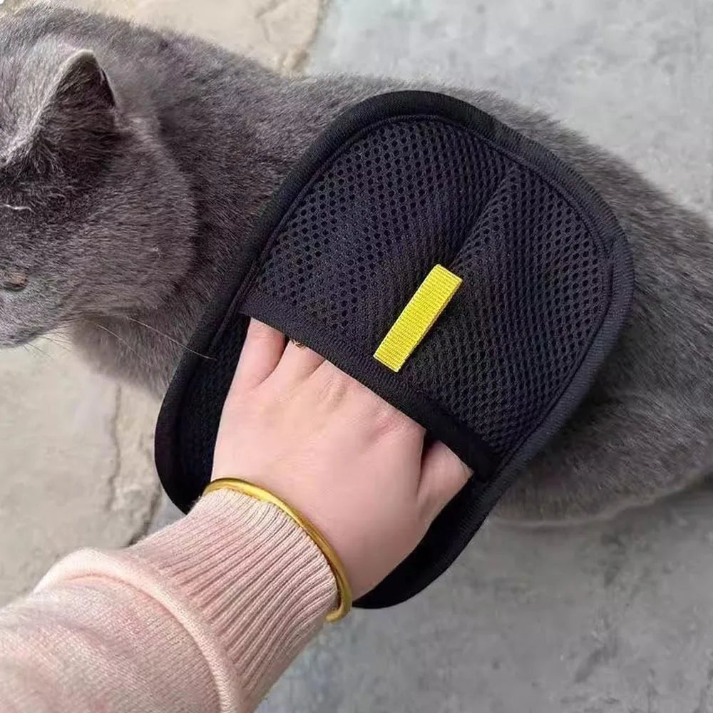 Double-sided pet grooming gloves for removing hair from dogs and cats