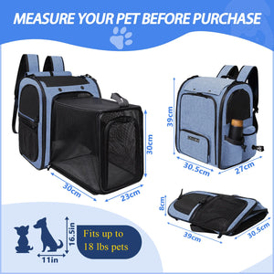 Expandable mesh backpack pet carrier for cats and small dogs