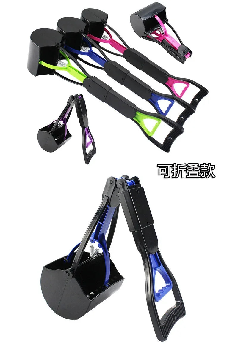 Foldable long-handle poop scooper for outdoor dog cleanup